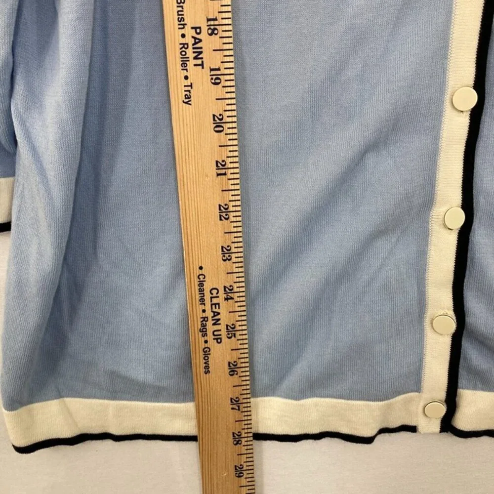 Talbots size‎ 2X Blue White Preppy 3/4 Sleeve Light Stretch Knit Button Cardigan